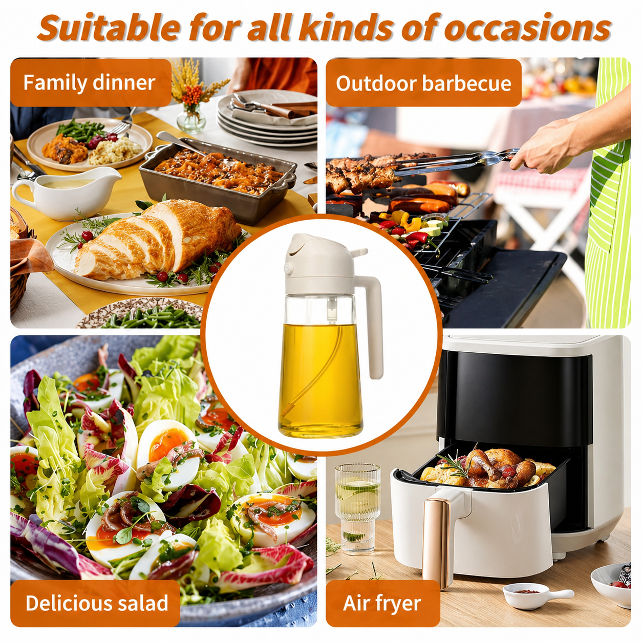 470ml Kitchen Glass Oil Sprayer Bottle | 2‑in‑1 Olive Oil Dispenser | Transparent Premium Quality ( Random Colour)