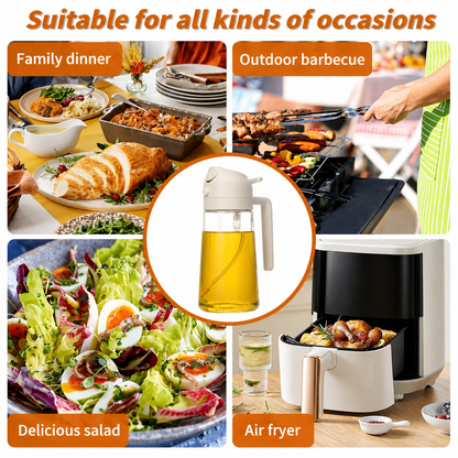 470ml Kitchen Glass Oil Sprayer Bottle | 2‑in‑1 Olive Oil Dispenser | Transparent Premium Quality ( Random Colour)