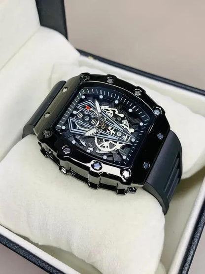 Men's Black Square Skeleton Watch Imported Quality