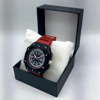 AULITERS Men's Sport Watch Black Red Quartz Waterproof