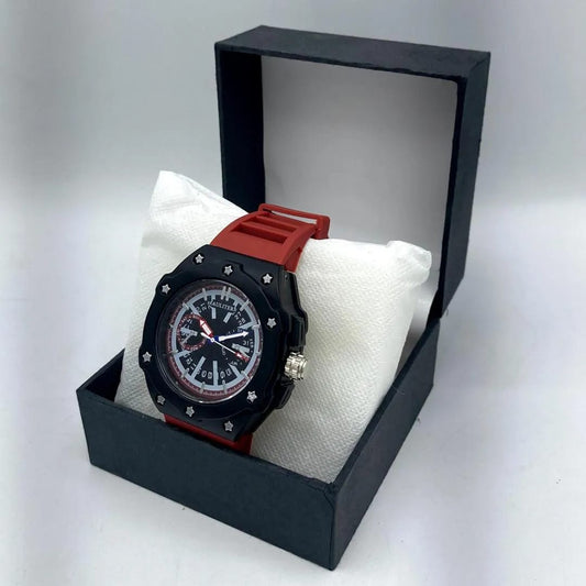 AULITERS Men's Sport Watch Black Red Quartz Waterproof