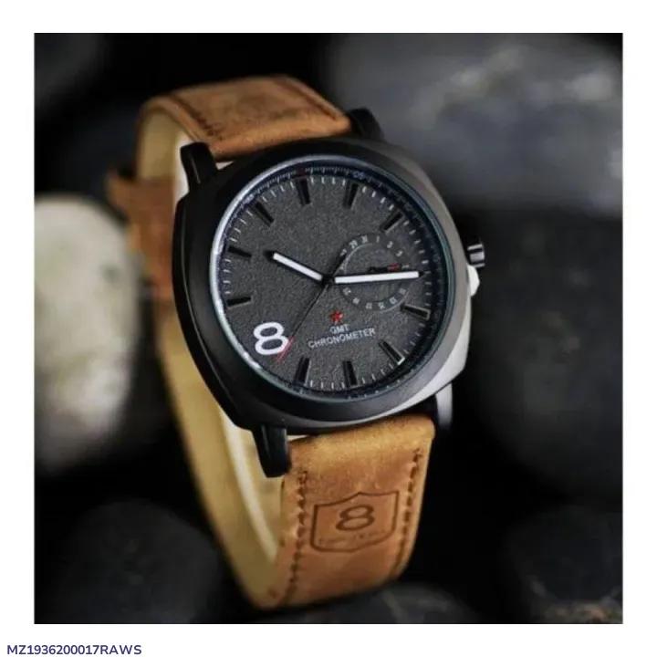 *: Men's Black Analog Watch with Leather Strap
