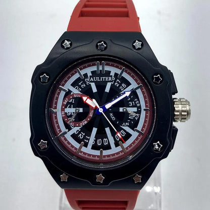 AULITERS Men's Sport Watch Black Red Quartz Waterproof