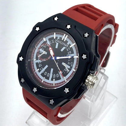 AULITERS Men's Sport Watch Black Red Quartz Waterproof