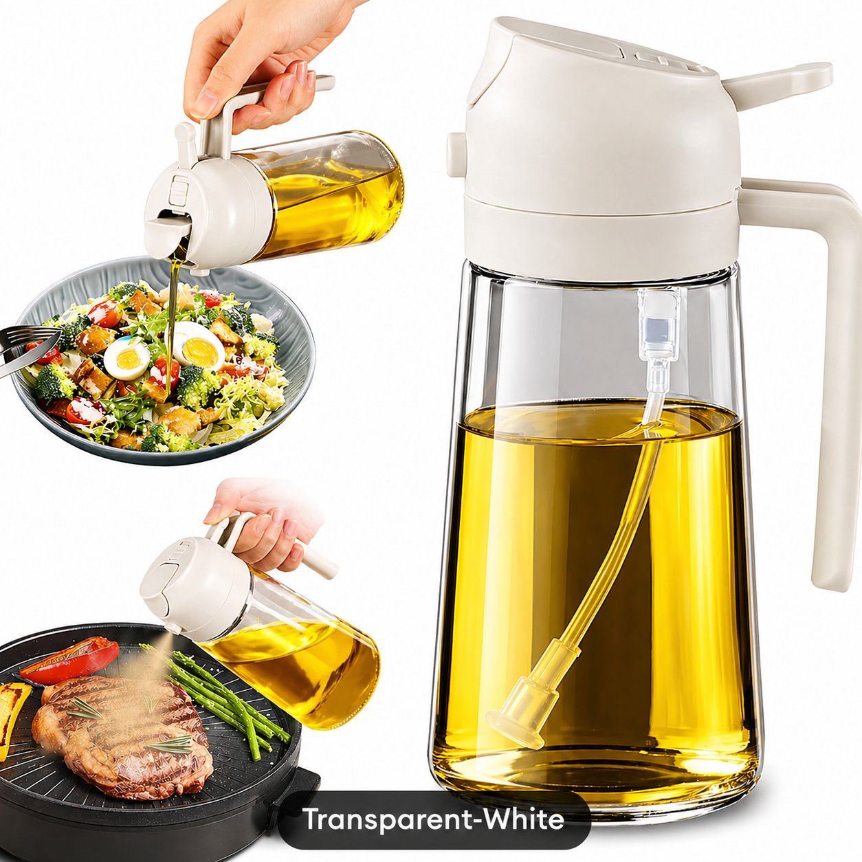 470ml Kitchen Glass Oil Sprayer Bottle | 2‑in‑1 Olive Oil Dispenser | Transparent Premium Quality ( Random Colour)