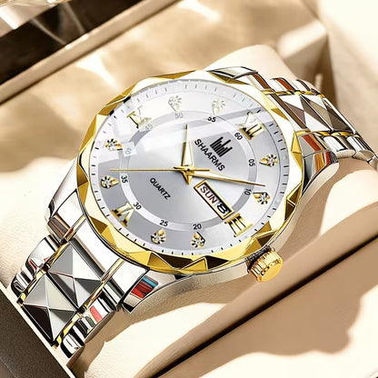 Luxury Men’s Quartz Watch – Stainless Steel Roman Dial with Date Display
