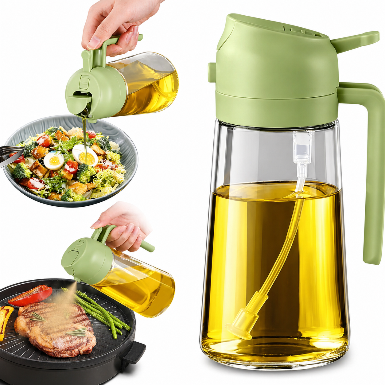 470ml Kitchen Glass Oil Sprayer Bottle | 2‑in‑1 Olive Oil Dispenser | Transparent Premium Quality ( Random Colour)