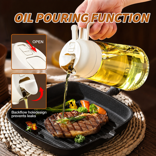 470ml Kitchen Glass Oil Sprayer Bottle | 2‑in‑1 Olive Oil Dispenser | Transparent Premium Quality ( Random Colour)