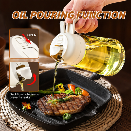 470ml Kitchen Glass Oil Sprayer Bottle | 2‑in‑1 Olive Oil Dispenser | Transparent Premium Quality ( Random Colour)